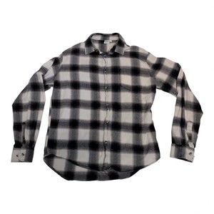 Men's Black & White Plaid Button-Down Shirt XL
